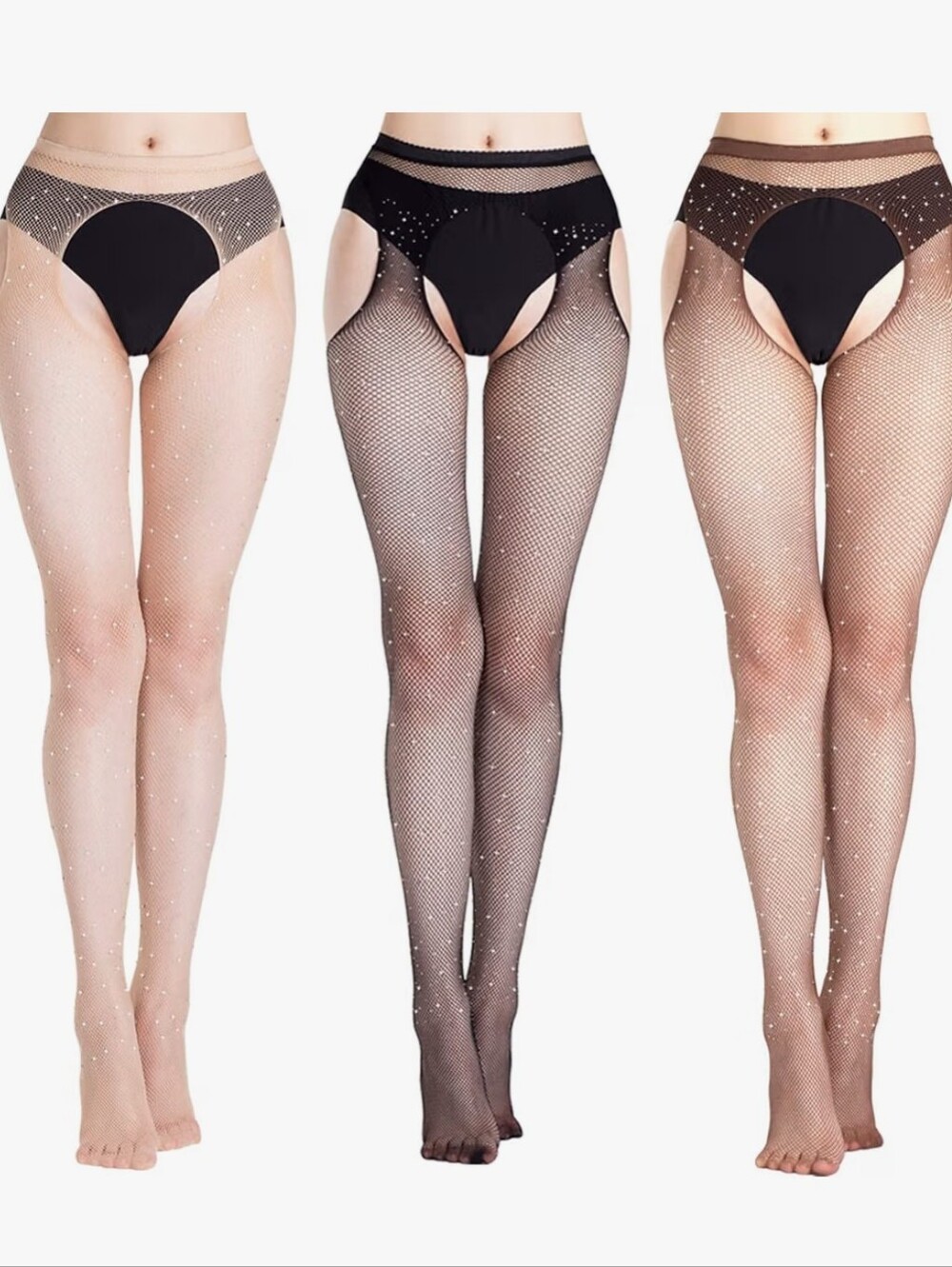Women’s Rhinestoned Sheer Full-Length Stockings - Black, Brown, Nude